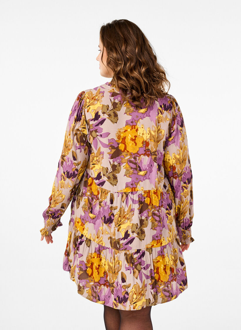 Long-sleeved tunic with floral print, Purple Flower, Model image number 1