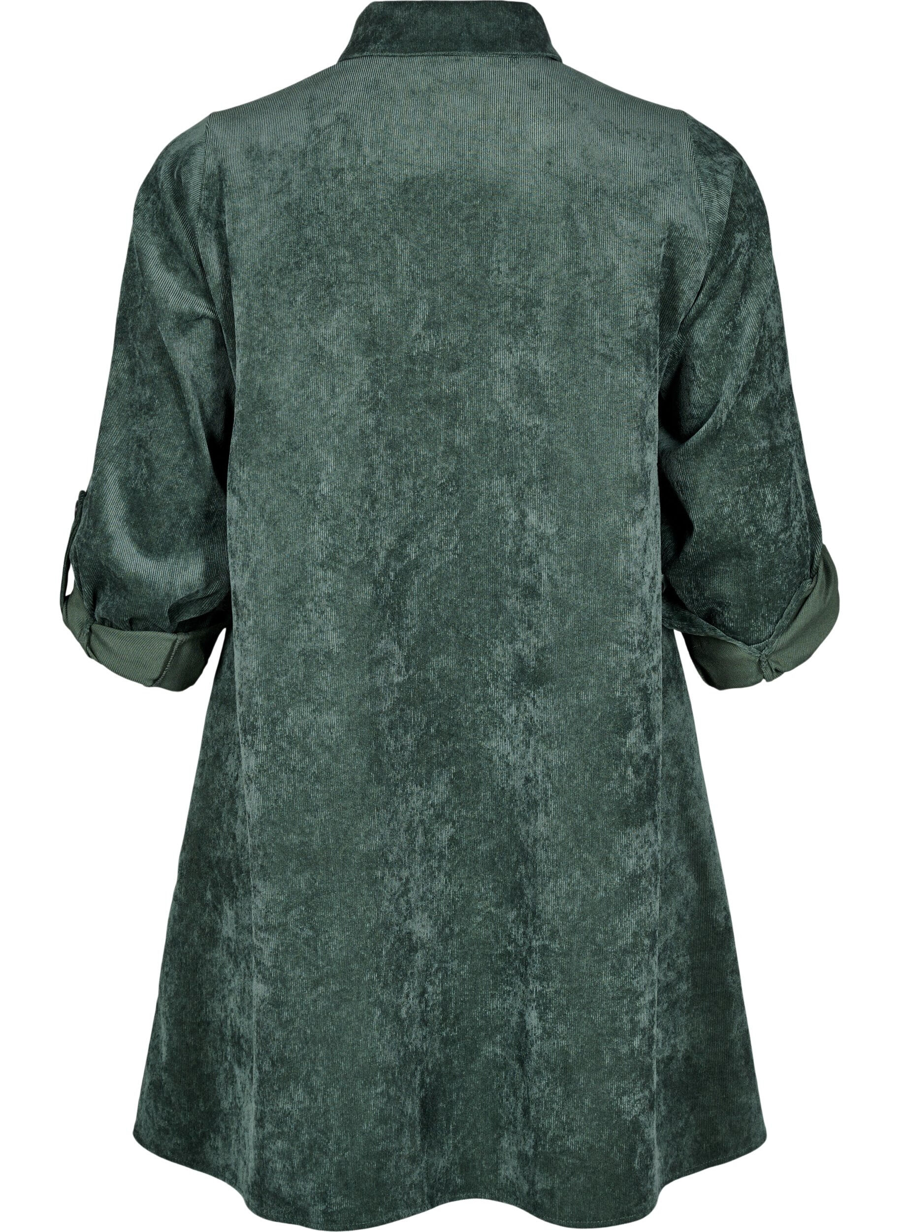 Zizzifashion Corduroy dress with zipper and 3/4 sleeves, Green, Packshot image number 1