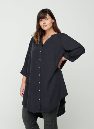 Shirt dress with 3/4 length sleeves, Black, Model image number 0