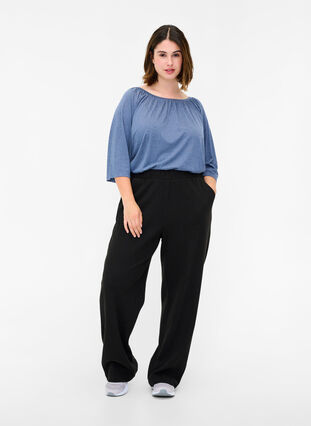 Structured cotton wide leg trousers, Black, Model image number 0