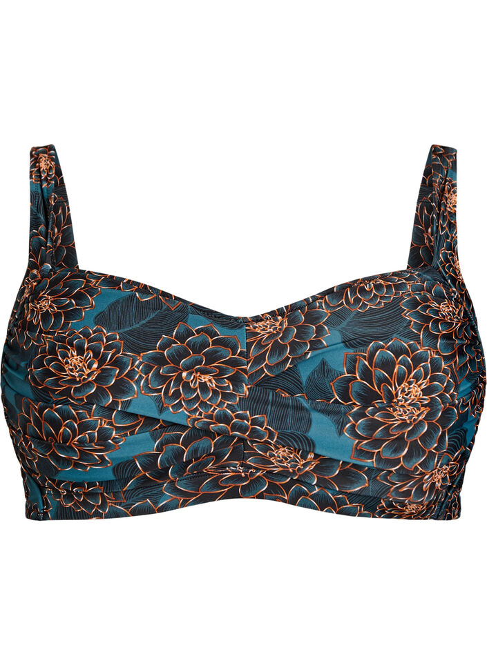 Bikini top with padding and print, Petrol, Packshot image number 0