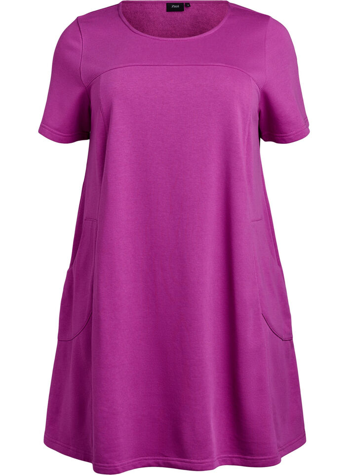 Jersey dress with short sleeves and pockets, Purple, Packshot image number 0
