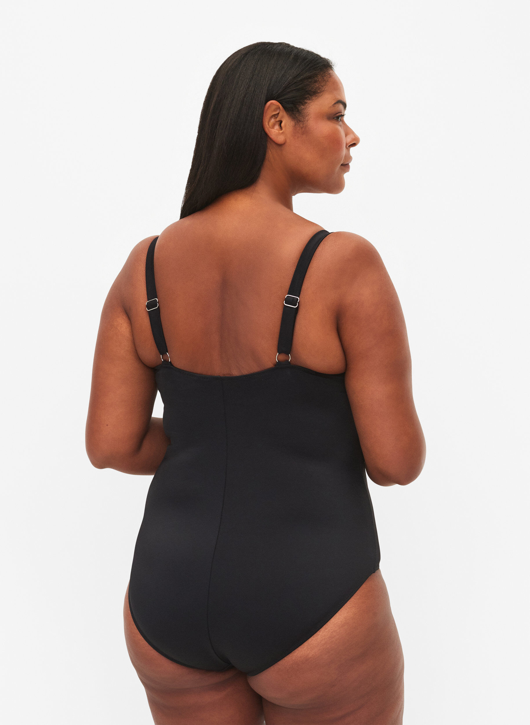 ZizzifashionQuilted swimsuit with drapes, Black, Model image number 1