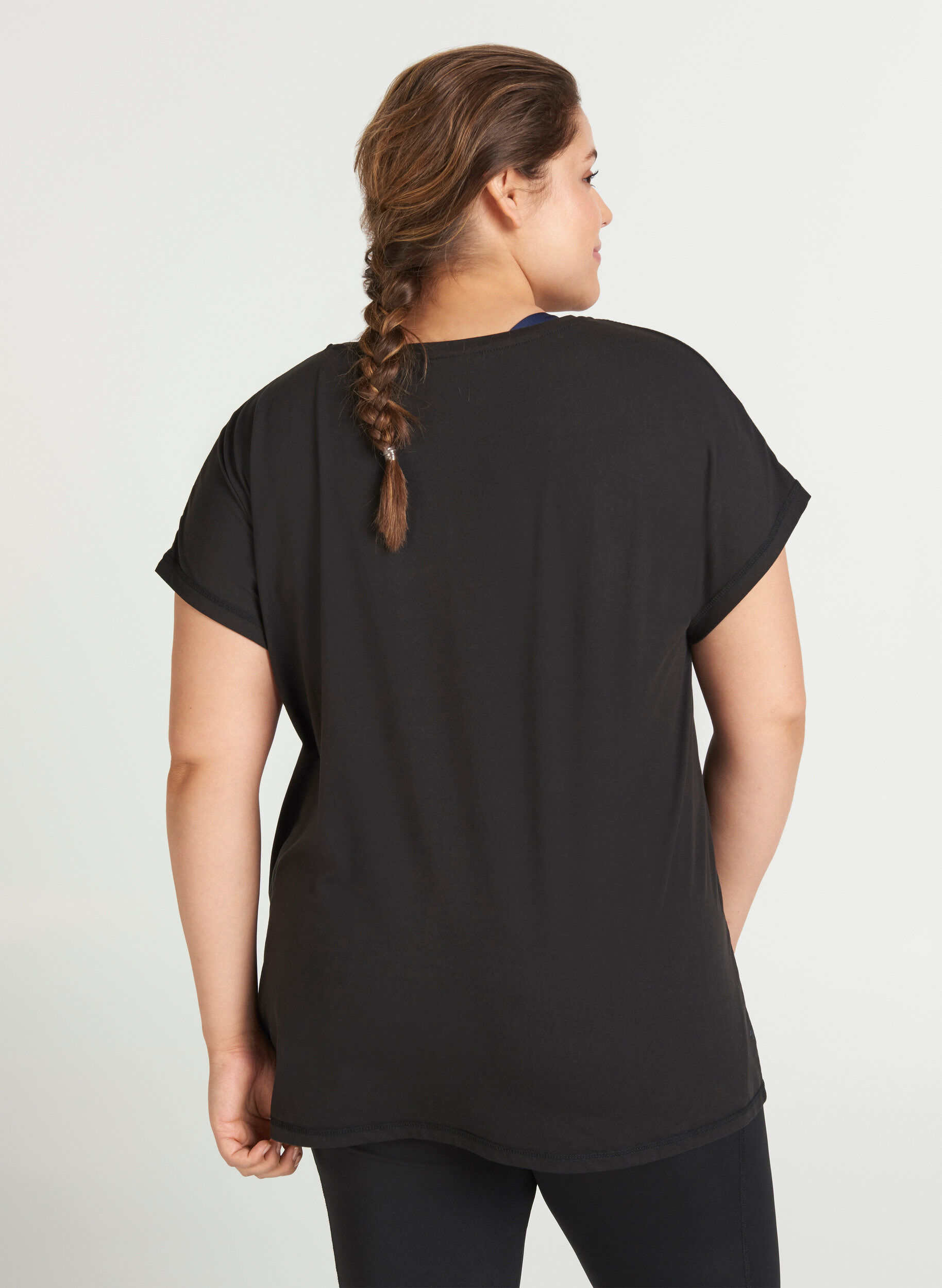 Zizzifashion Solid-coloured workout T-shirt, Black, Model image number 3