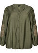 Viscose shirt with embroidered sleeves, Green, Packshot image number 0
