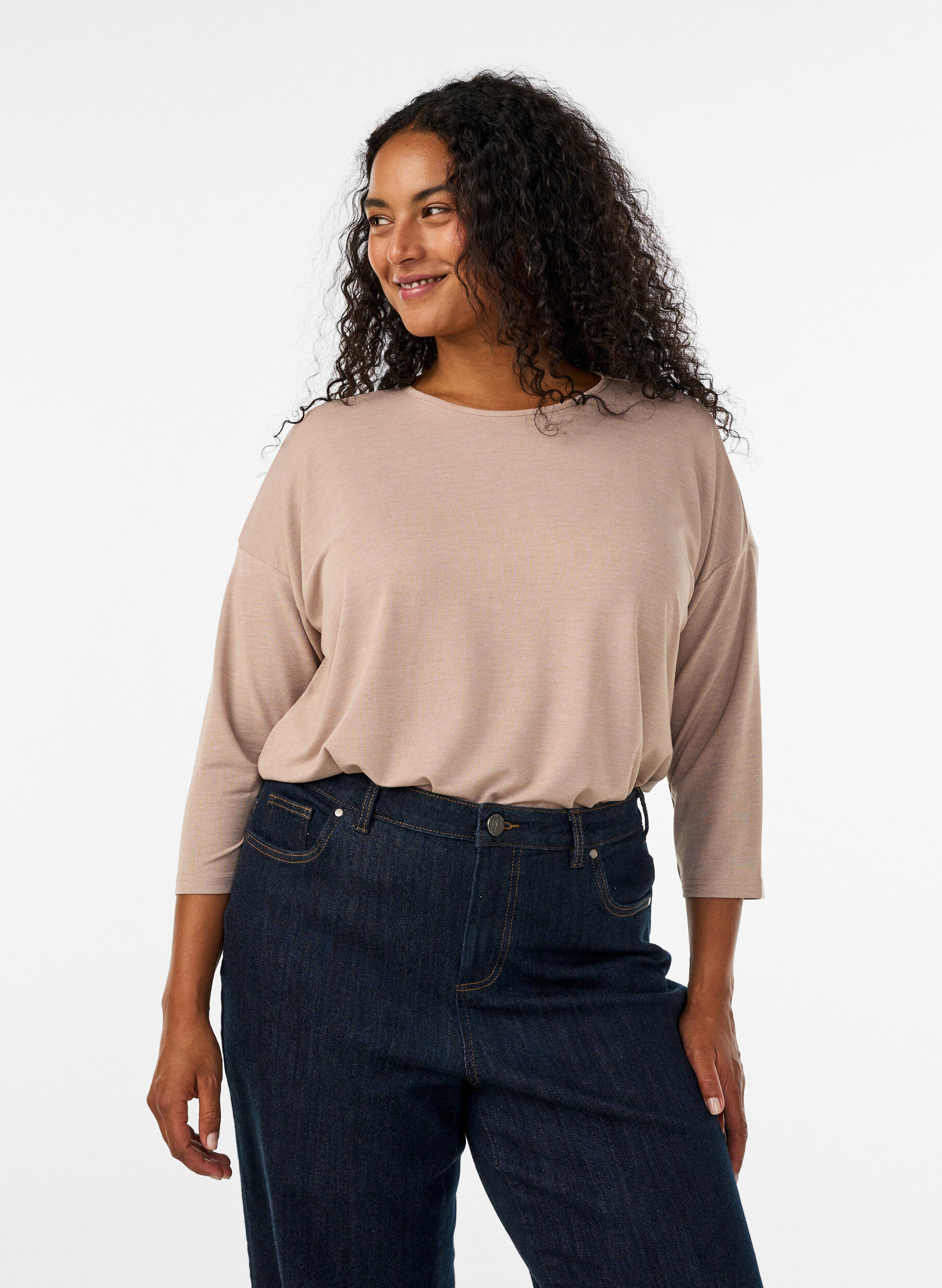 ZizzifashionJersey blouse with 3/4 sleeves, Beige, Model image number 0