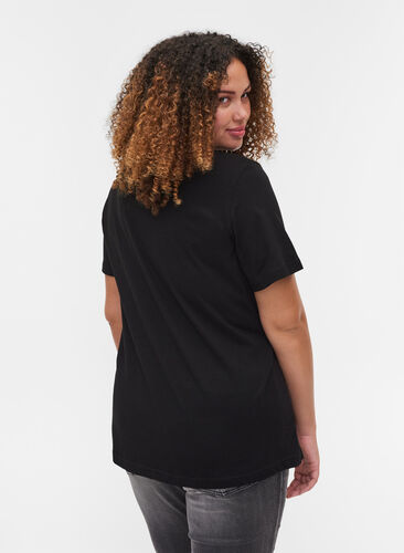 Short-sleeved printed cotton t-shirt, Black/Magnificent, Model image number 1