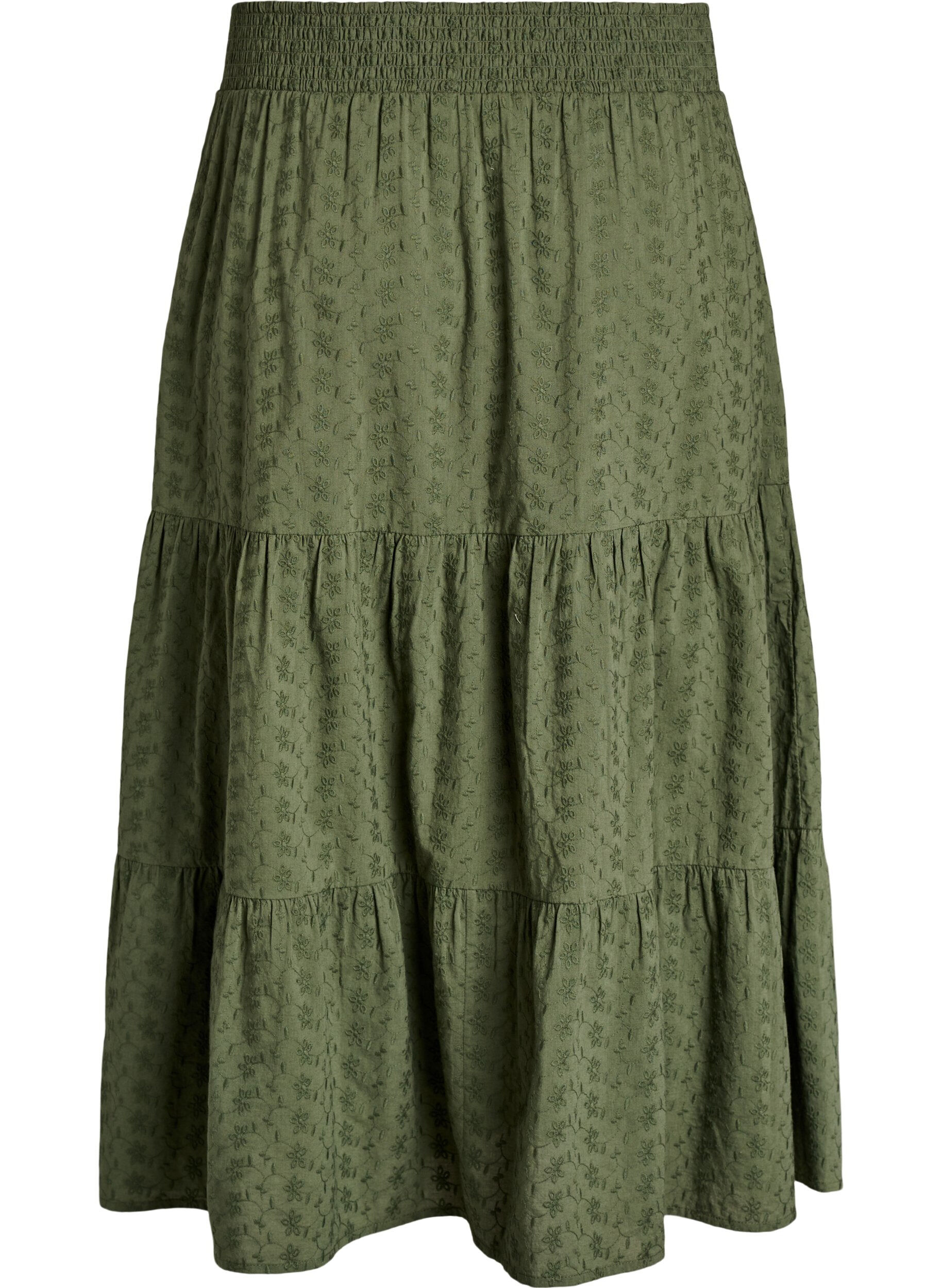 Zizzifashion Ankle-length cotton skirt with a smocked waist, Green, Packshot image number 1