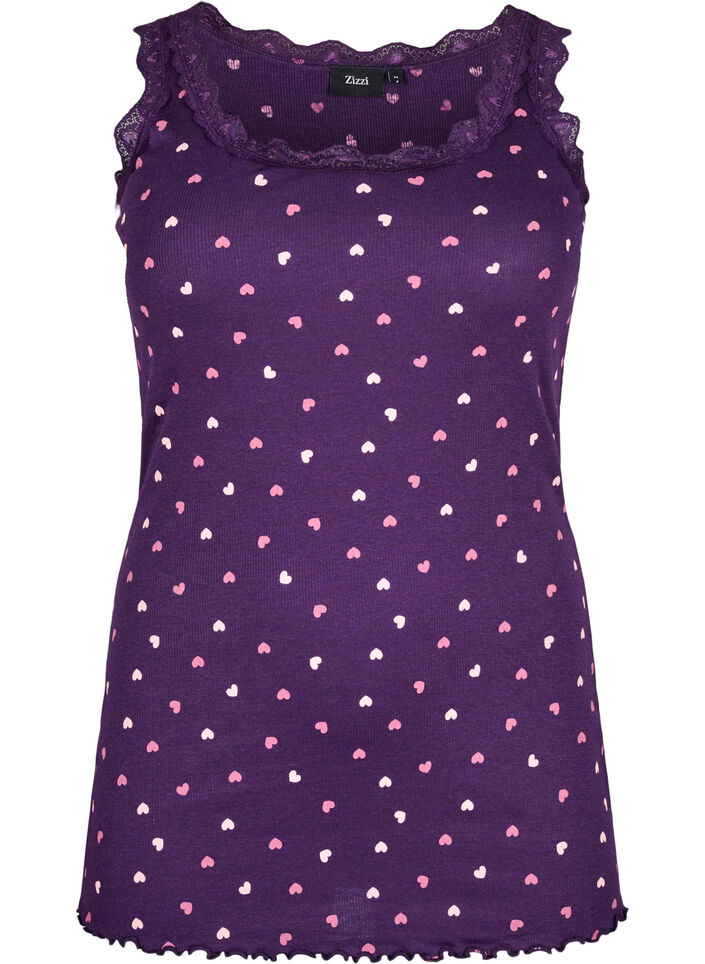 Top with print and lace edge, Purple, Packshot image number 0