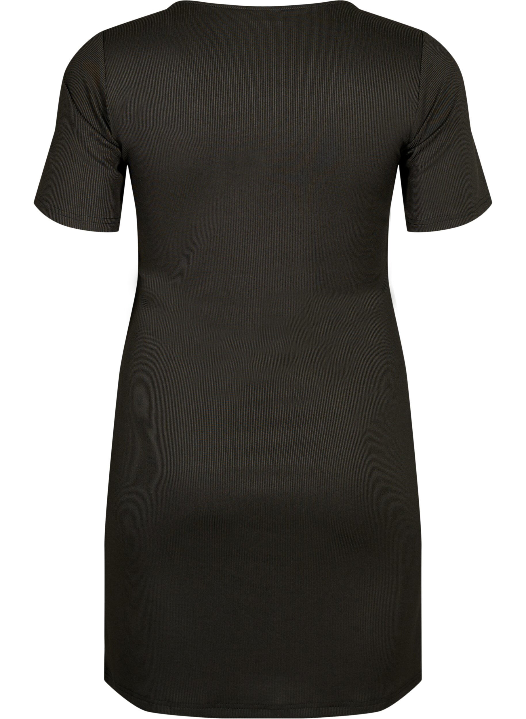 Zizzifashion Tight-fitting dress with V-neck and strap detail, Black, Packshot image number 1