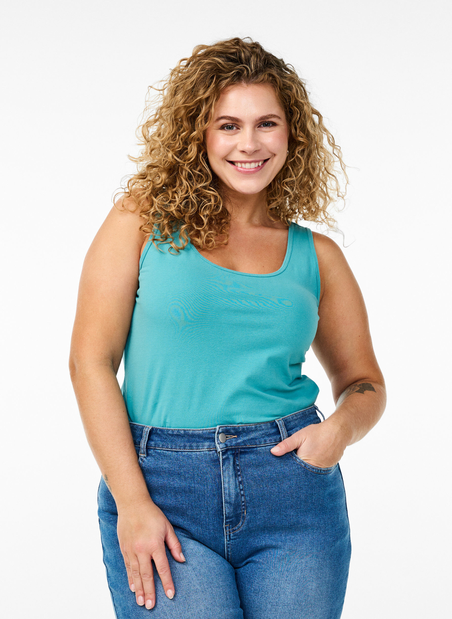 ZizzifashionSolid color basic top in cotton, Blue, Model image number 0