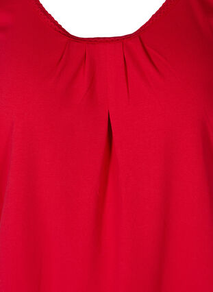 Cotton top with a round neck and lace trim, Lipstick Red, Packshot image number 2