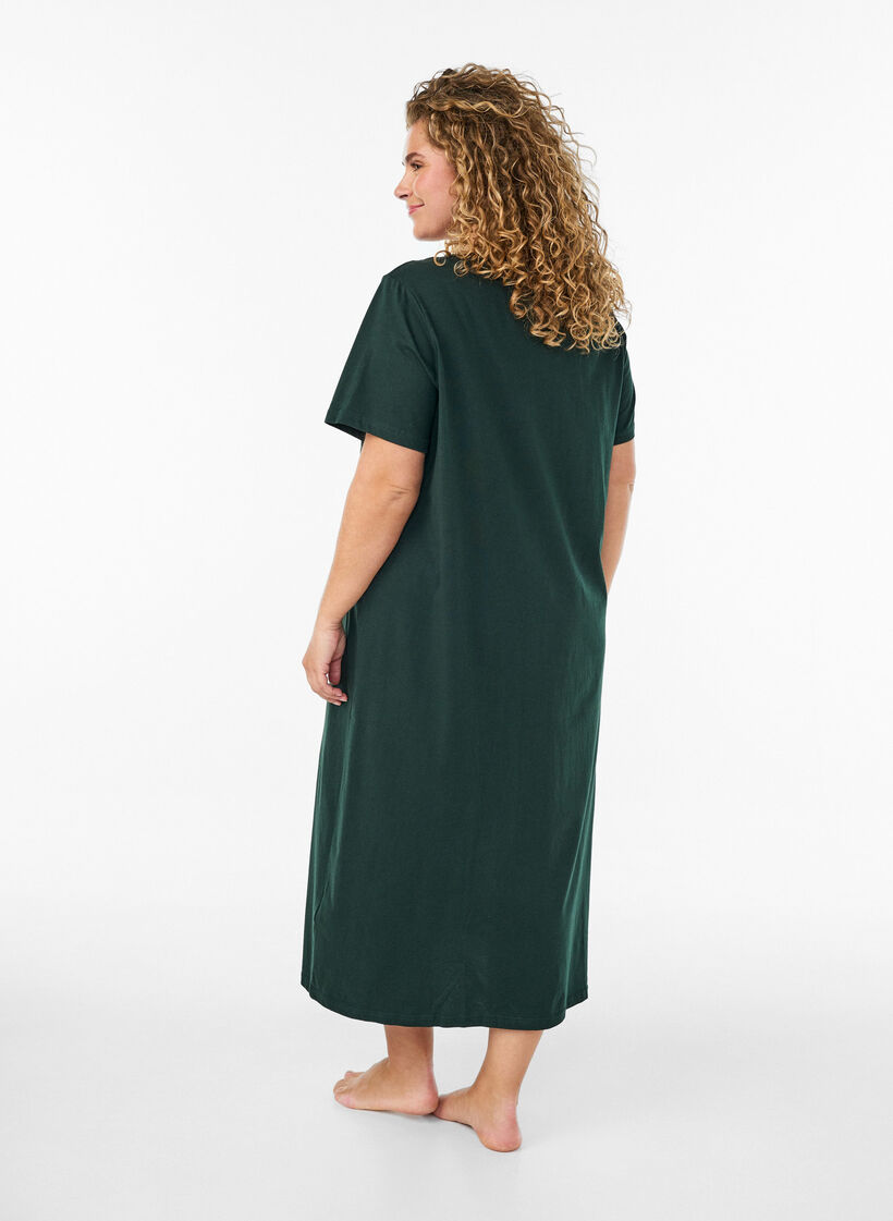 Midi nightgown in organic cotton, Green, Model image number 1
