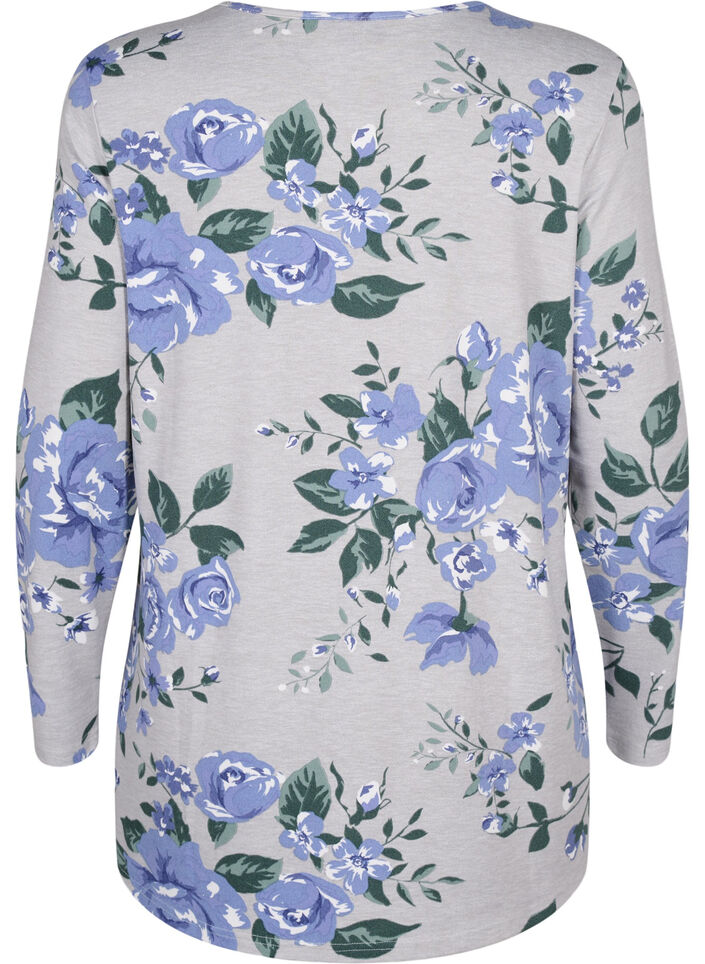 Floral blouse with long sleeves, Light Blue, Packshot image number 1