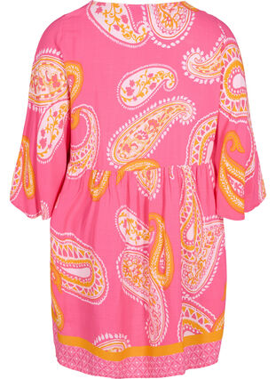 Printed viscose tunic with 3/4 sleeves, Pink Paisley, Packshot image number 1
