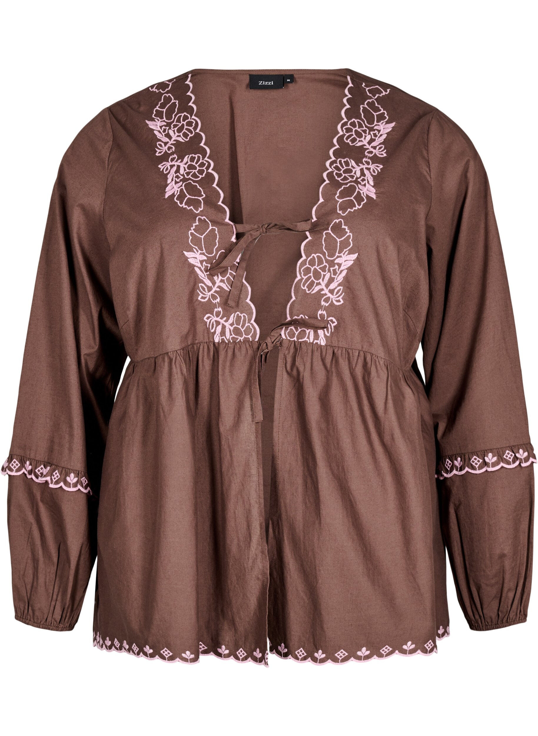 Blouse with open front and embroidered details