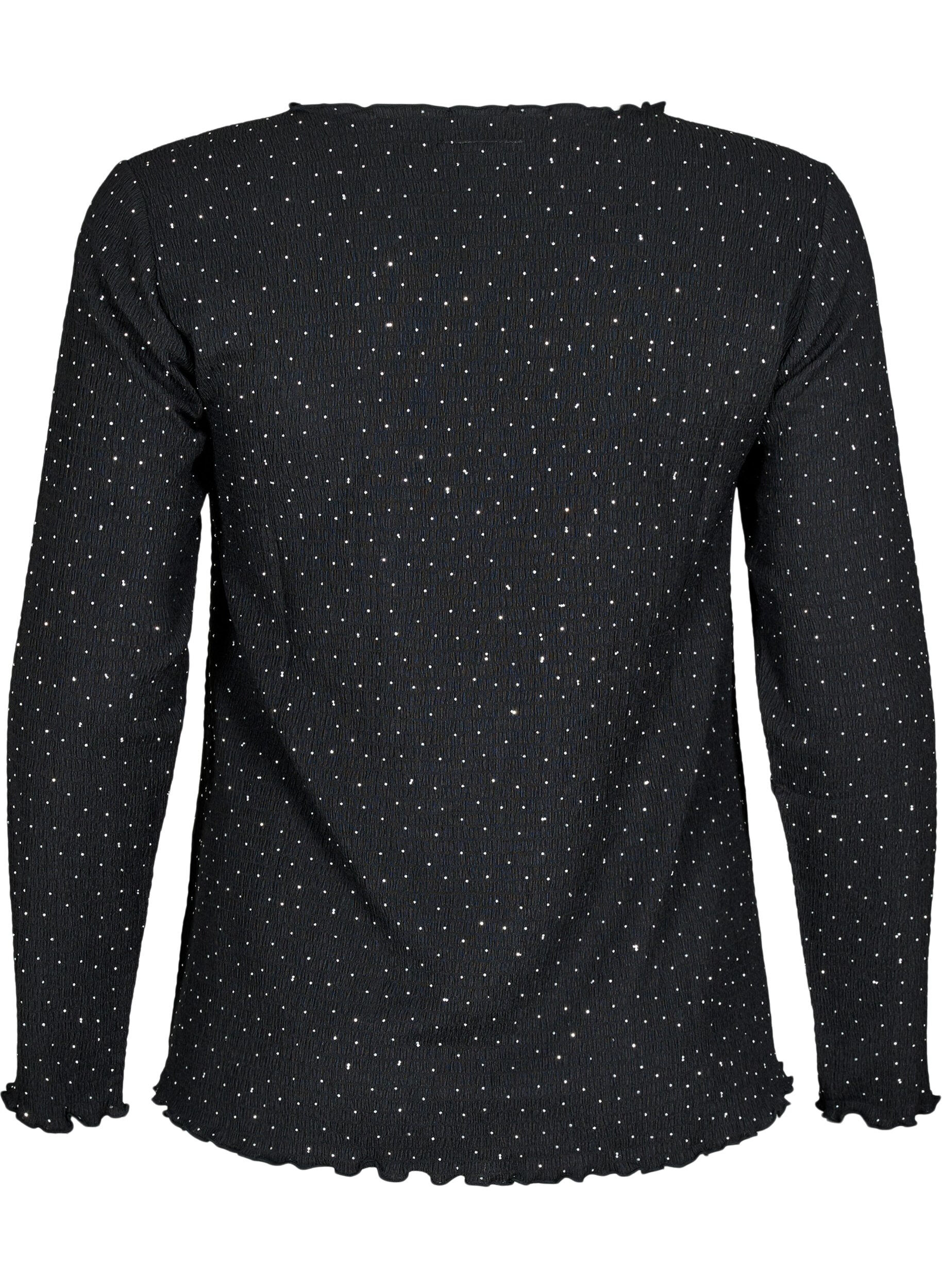 Zizzifashion Long-sleeved blouse with rhinestones, Black, Packshot image number 1