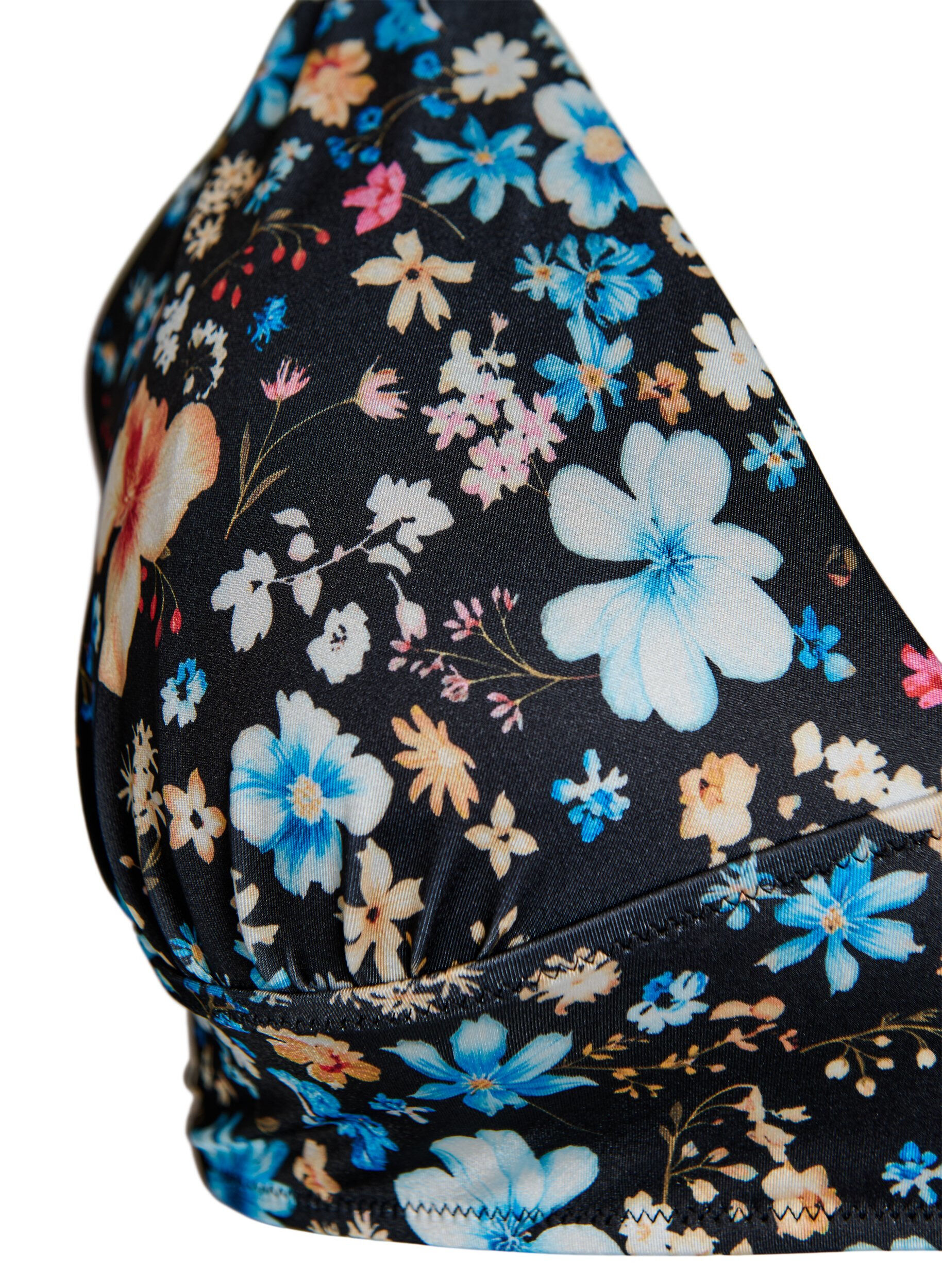 Zizzifashion Floral bikini top with tie back, Blue, Packshot image number 2