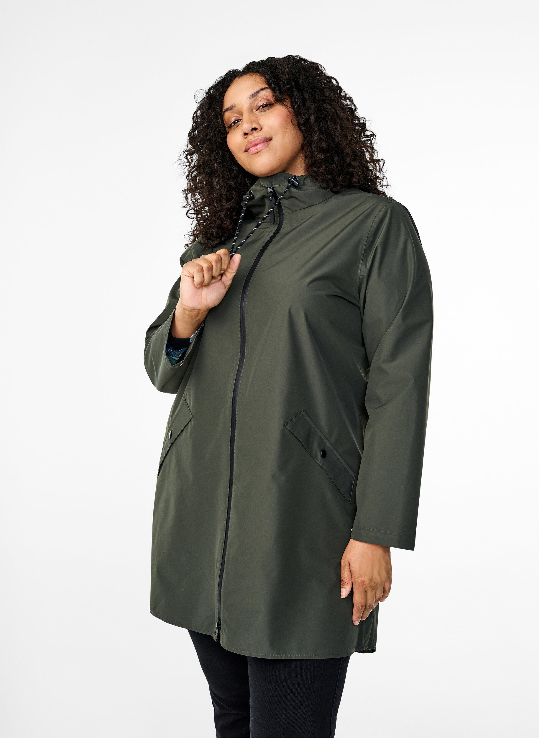 ZizzifashionRain jacket with pockets and hood, Green, Model image number 0