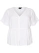 Blouse in linen and viscose with a V-neck and button fastening, White, Packshot image number 0