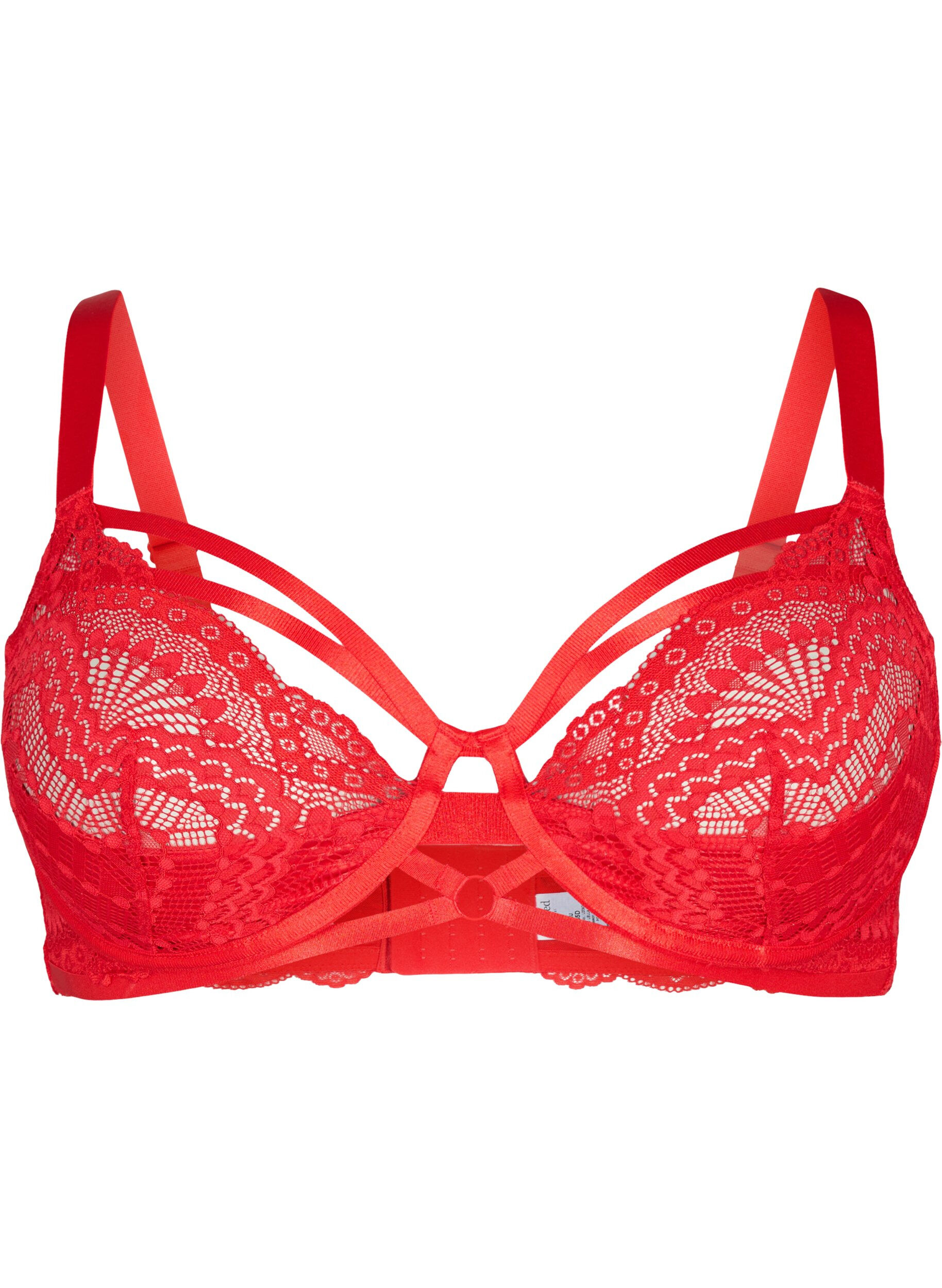 Zizzifashion Lace bra with strings and underwire, Salsa, Packshot image number 0