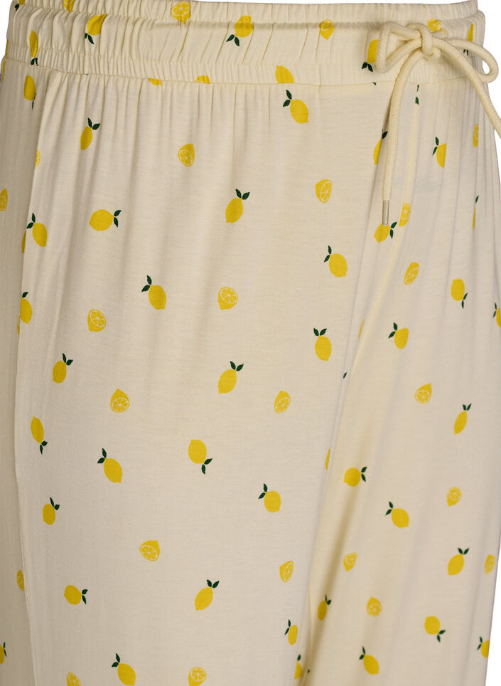 Pyjama trousers in soft jersey with high waist and fruit print, Yellow, Packshot image number 2