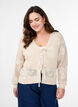 Knitted cardigan with openwork pattern and tie strings, Birch, Model image number 0