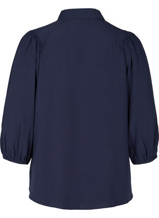Viscose shirt with 3/4-length puff sleeves, Navy Blazer, Packshot image number 1