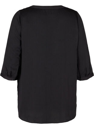 Blouse with 3/4 sleeves and V-neck, Black, Packshot image number 1