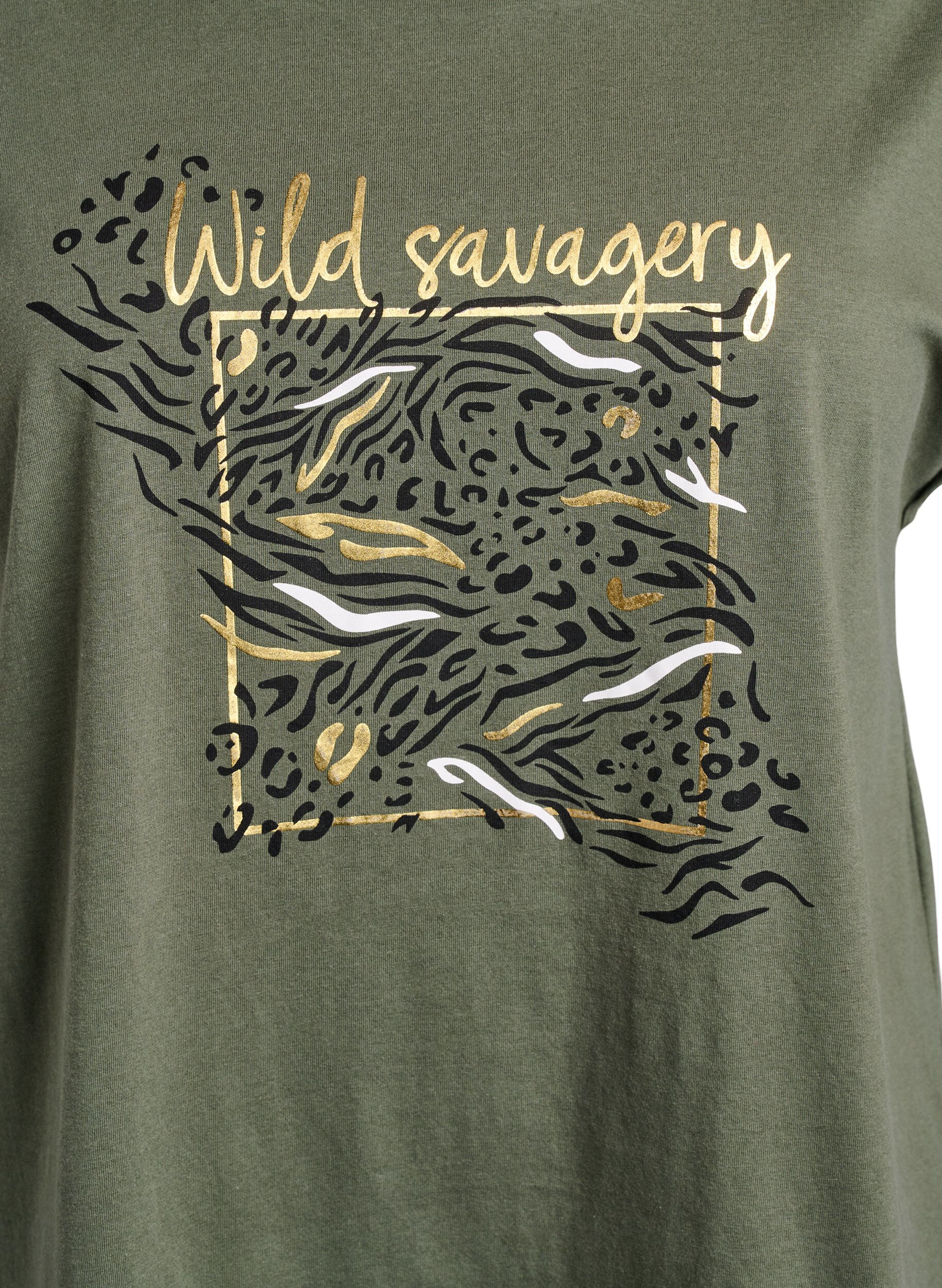 Zizzifashion T-shirt with leopard print and text, Thyme W. Wild, Packshot image number 2