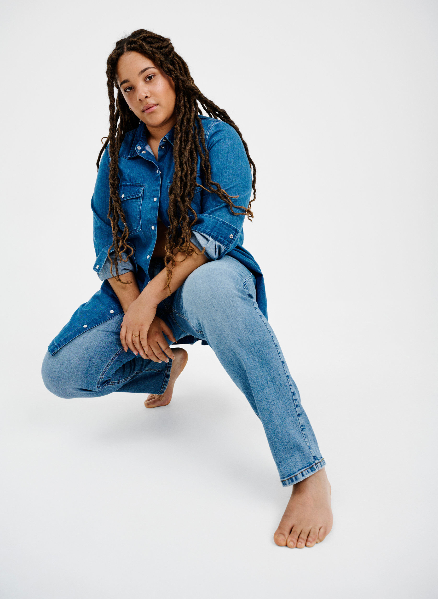 Zizzifashion Two-tone Mille Mom Fit Jeans, Lt. B. Comb, Image image number 1