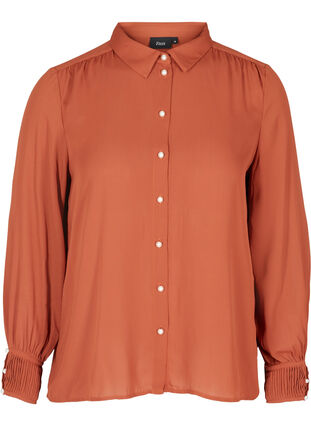 Shirt with plissé and pearl buttons, Sequoia, Packshot image number 0