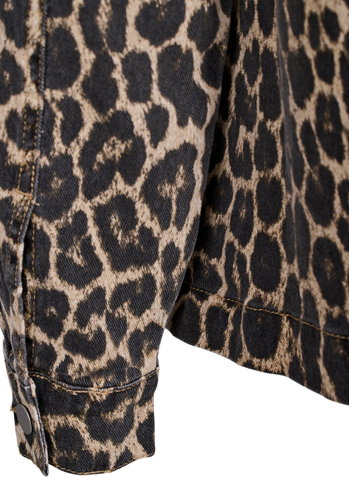 Denim jacket with leopard print and chest pockets, Brown, Packshot image number 3