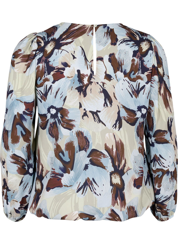 Long-sleeved blouse with print and button, Grey Flower AOP, Packshot image number 1