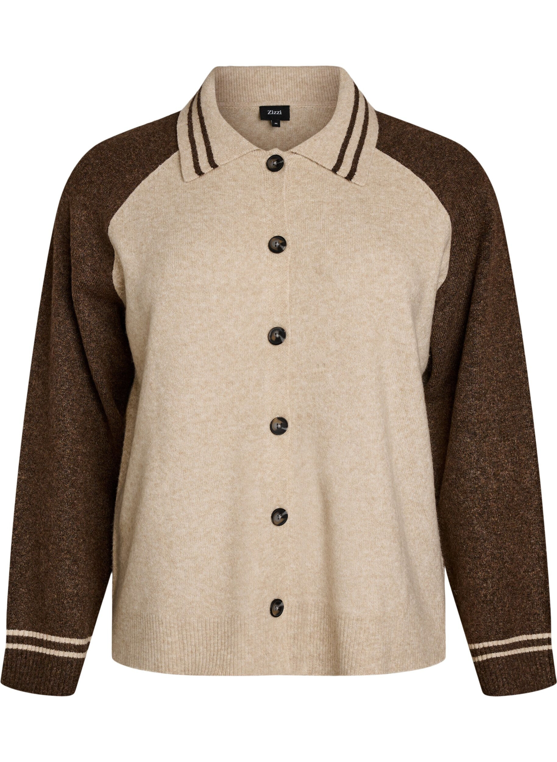ZizzifashionCardigan with contrast sleeves and collar, Beige, Packshot image number 0