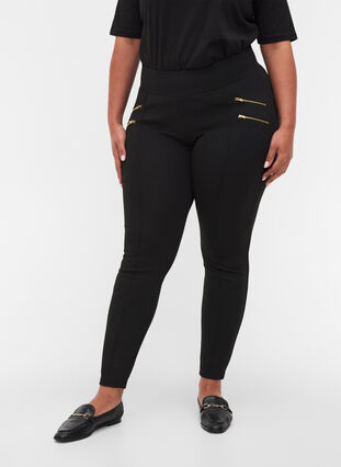 Plain leggings with zip details, Black, Model image number 3