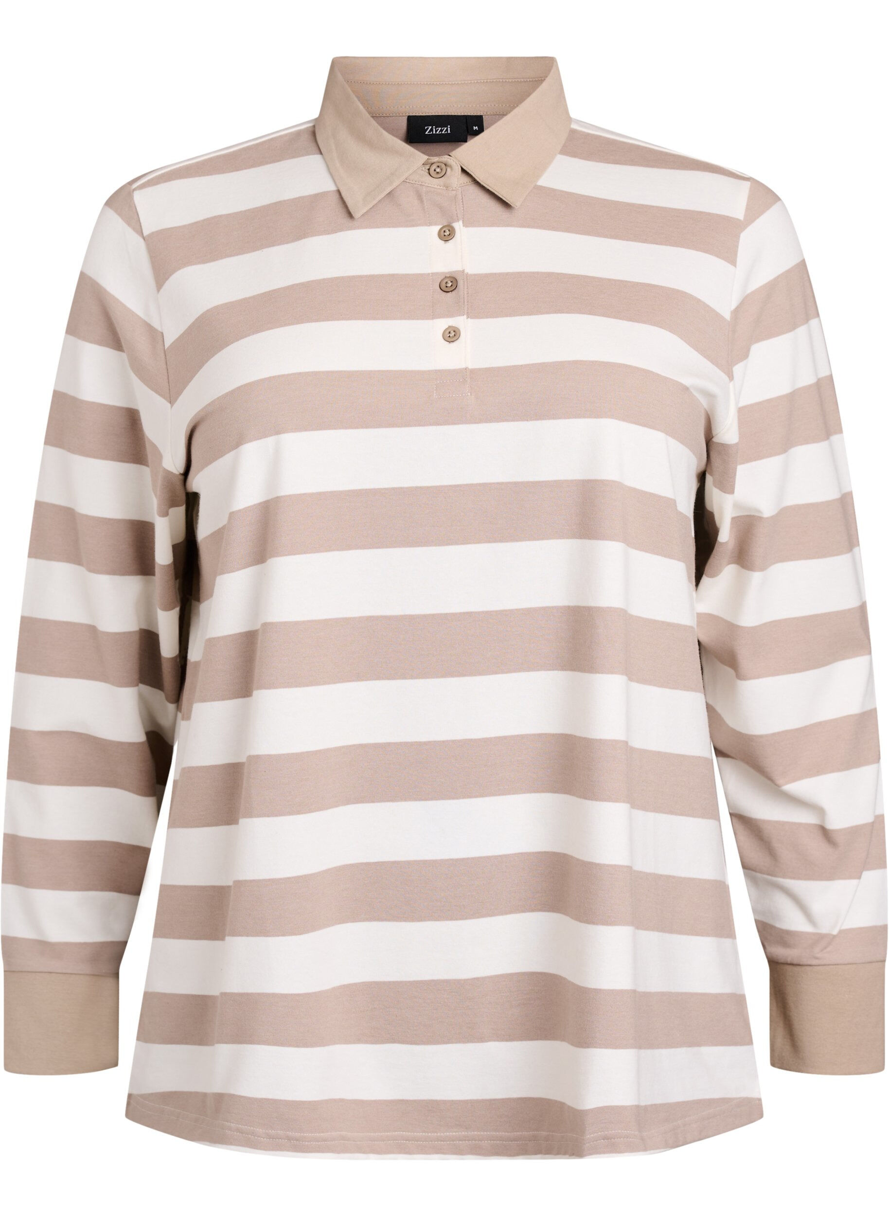 Zizzifashion Long-sleeved polo shirt with stripes, Beige, Packshot image number 0
