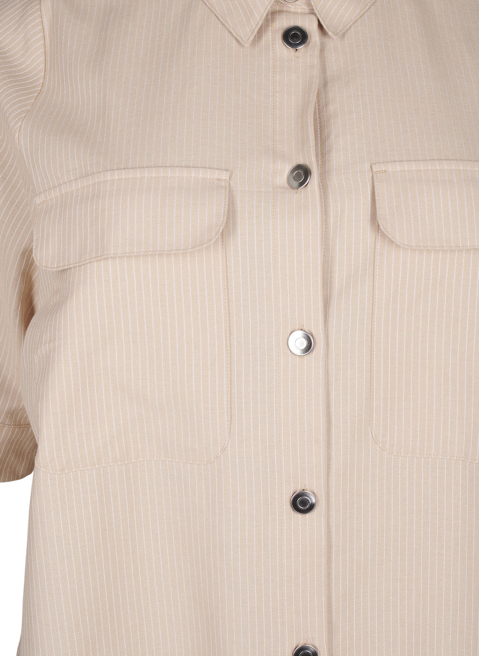 Zizzifashion Striped tunic with buttons and chest pockets, Beige, Packshot image number 2