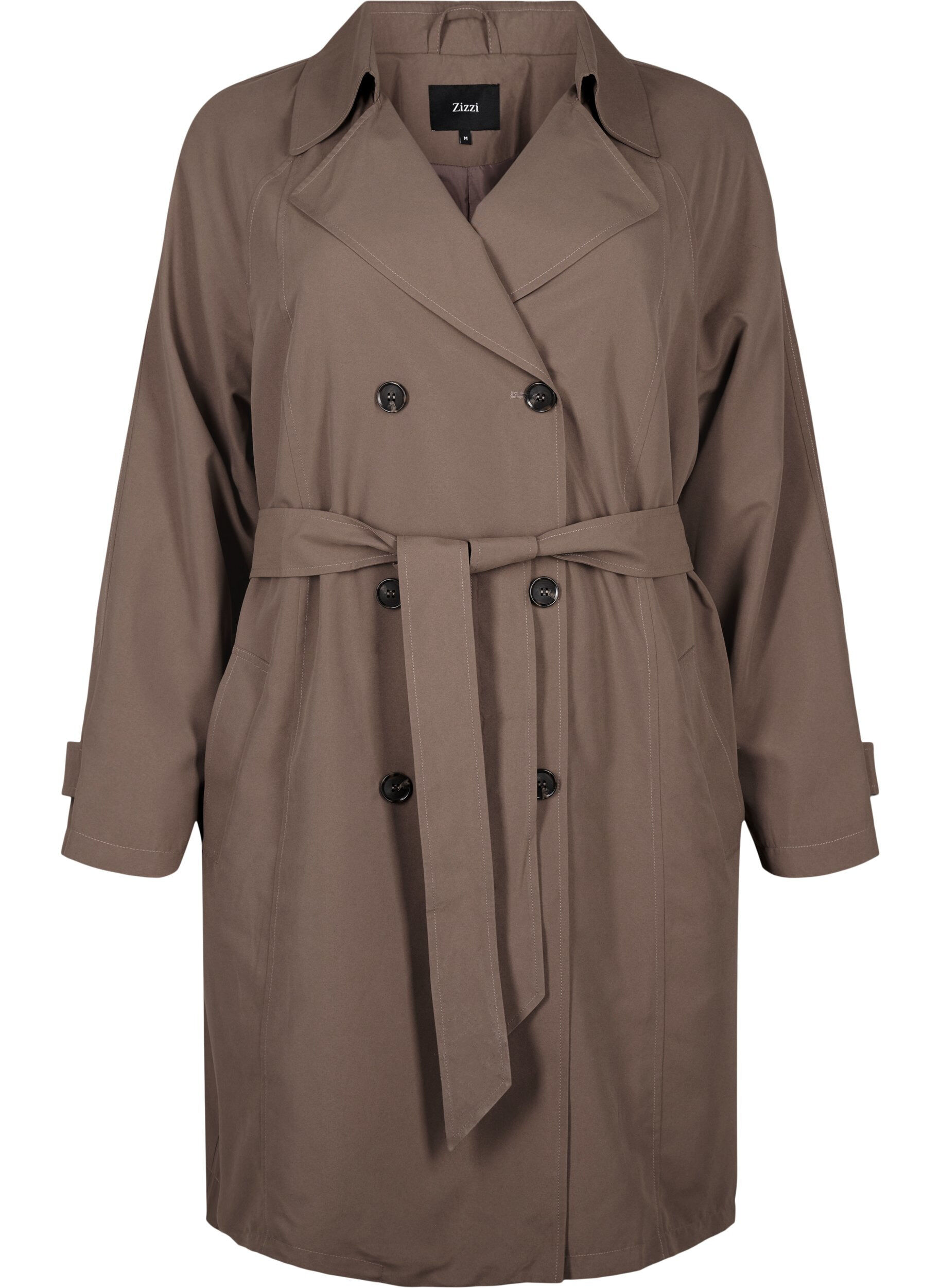 Zizzifashion Trench coat with belt and slit, Chocolate Chip, Packshot image number 0