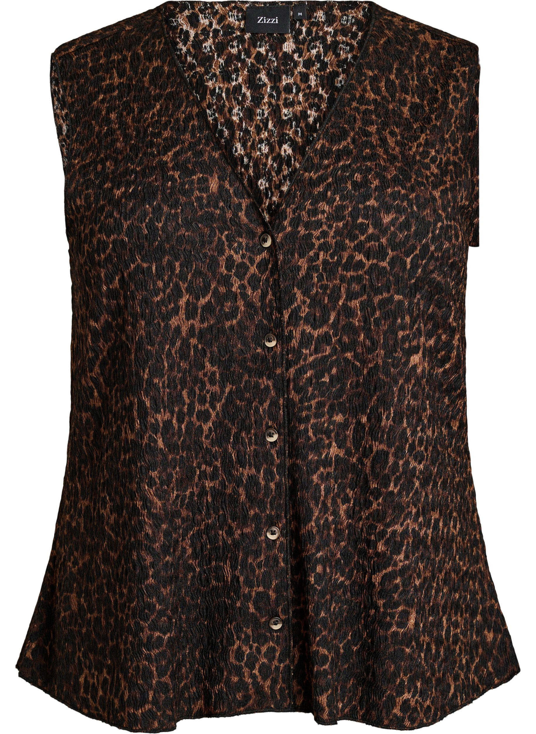 ZizzifashionSleeveless top with a wavy texture and button fastening, Brown, Packshot image number 0