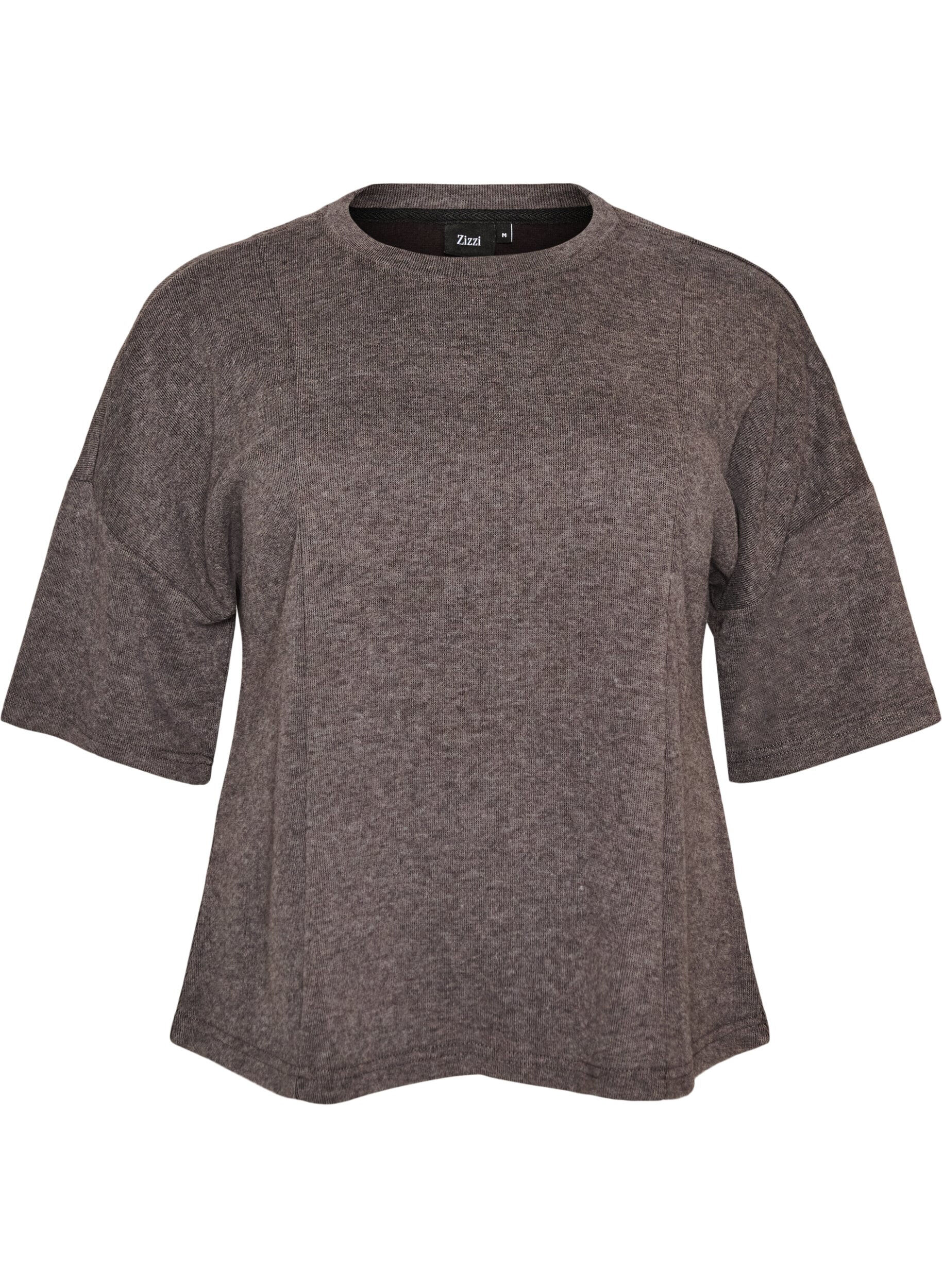 ZizzifashionA-line jersey blouse with elbow-length sleeves, Dark Grey, Packshot image number 0