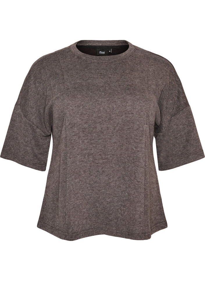 A-line jersey blouse with elbow-length sleeves, Dark Grey, Packshot image number 0