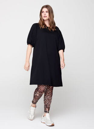 Sweater dress with short puff sleeves, Black, Model image number 2