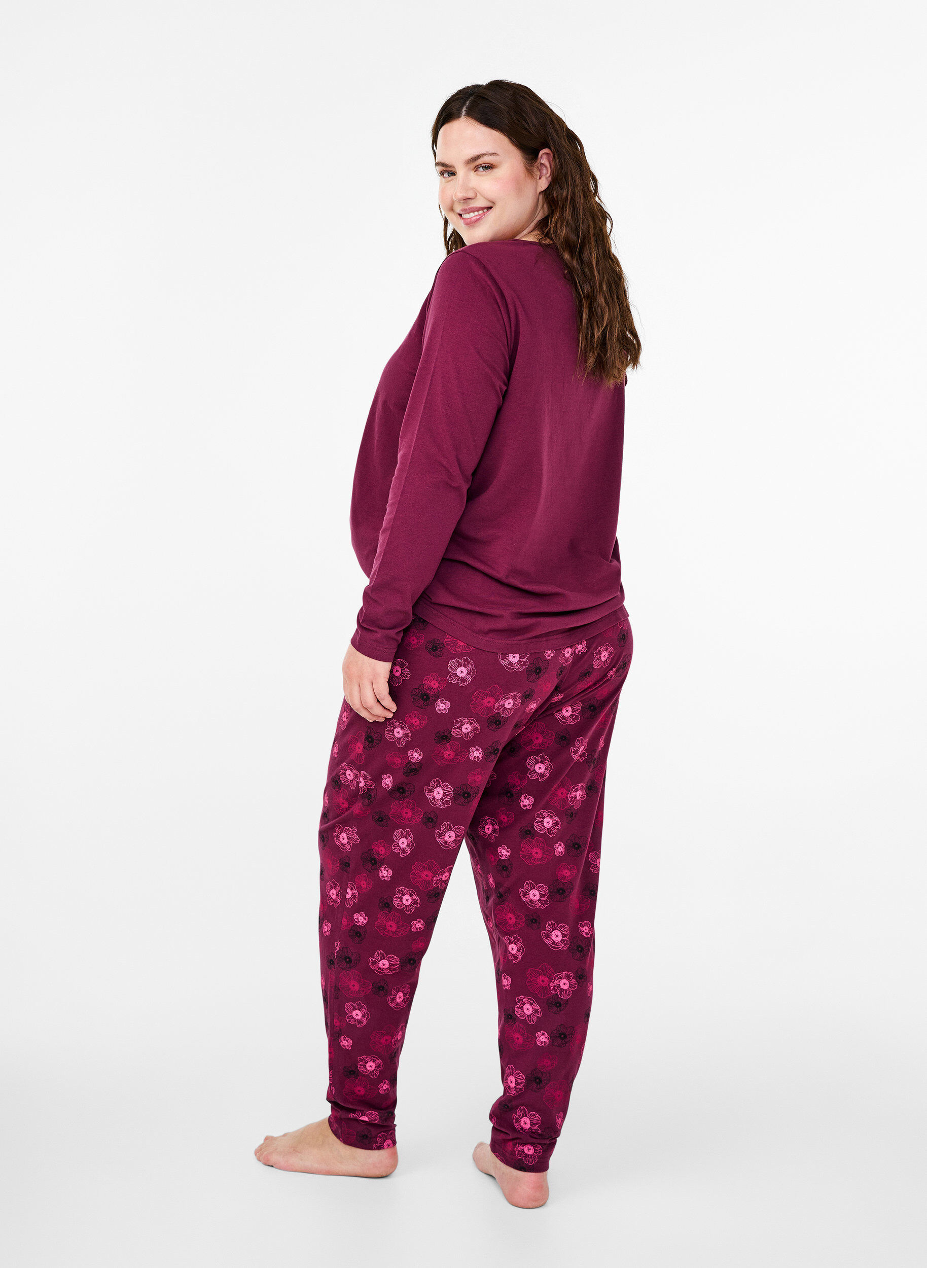 Zizzifashion Cotton pyjamas pants with print, Dark Bordeaux, Model image number 1