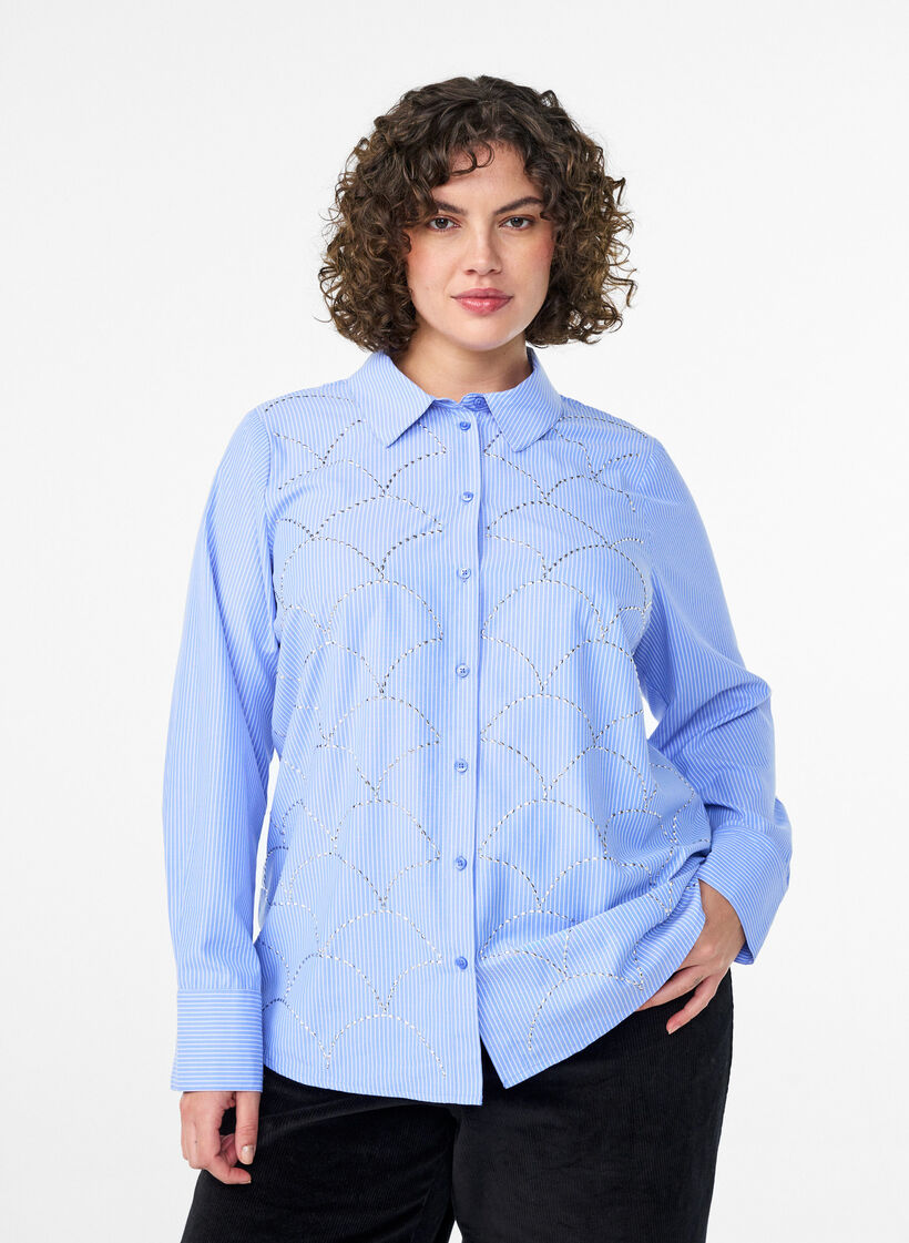 Shirt with stripes and studs, Blue, Model image number 0