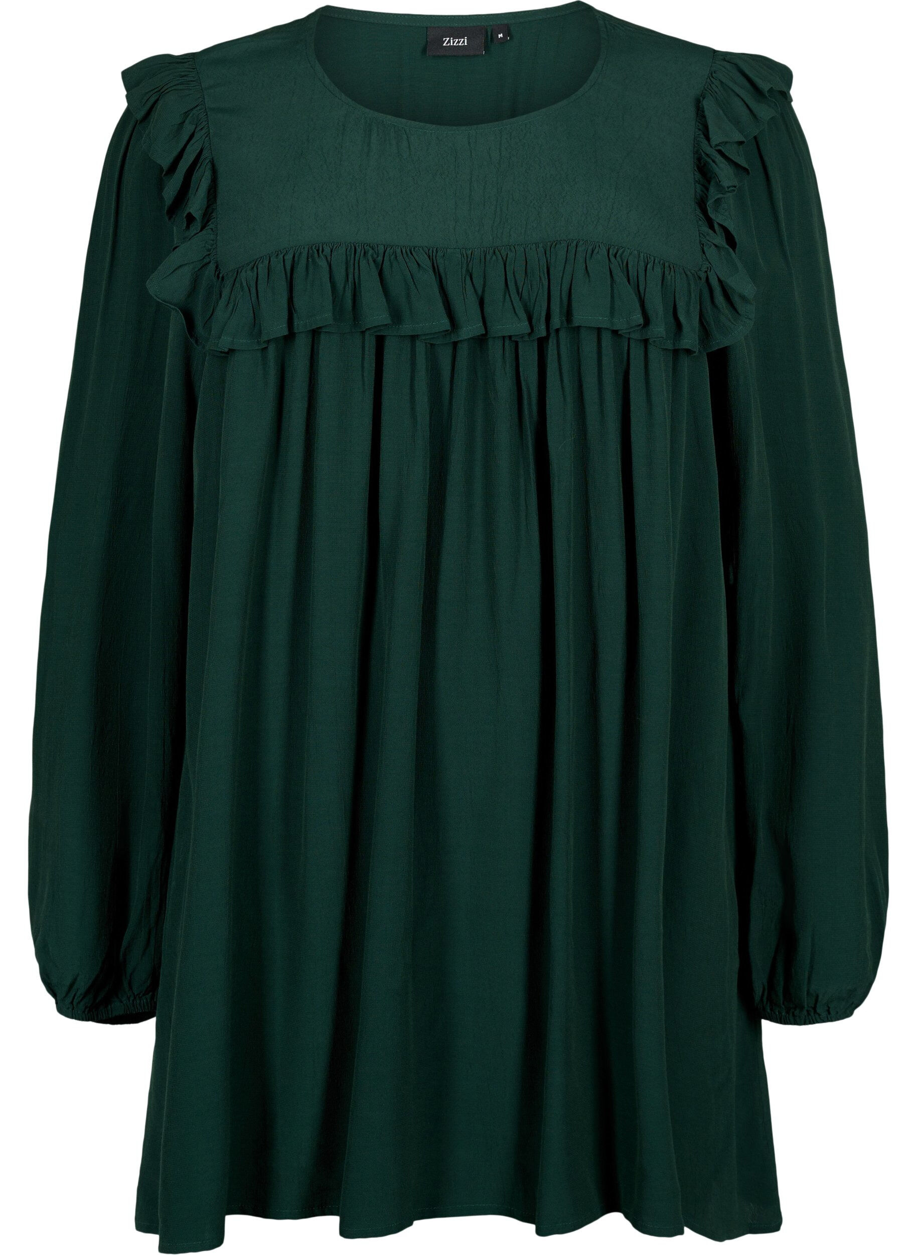Zizzifashion Viscose tunic with ruffles, Scarab, Packshot image number 0