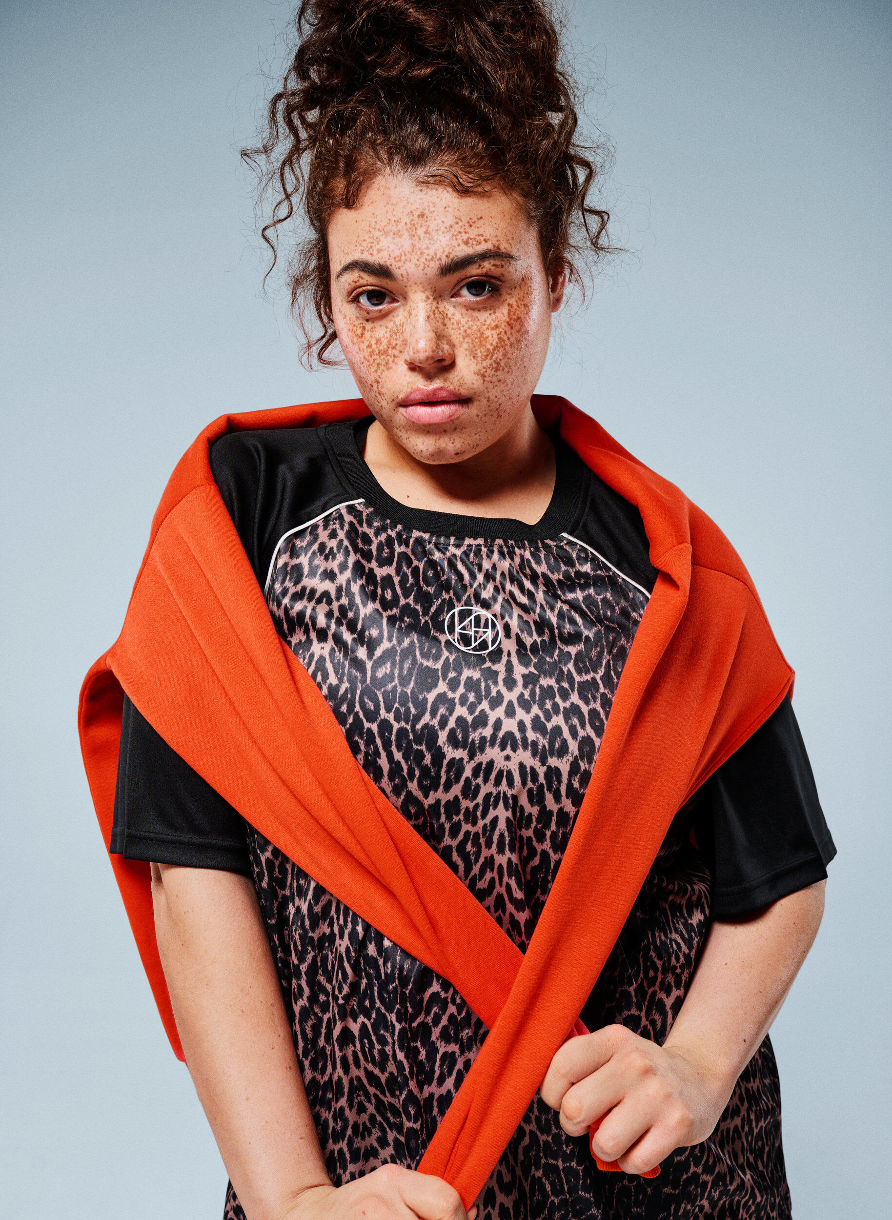 Zizzifashion Workout t-shirt with leopard print and raglan sleeves, Brown, Image image number 0