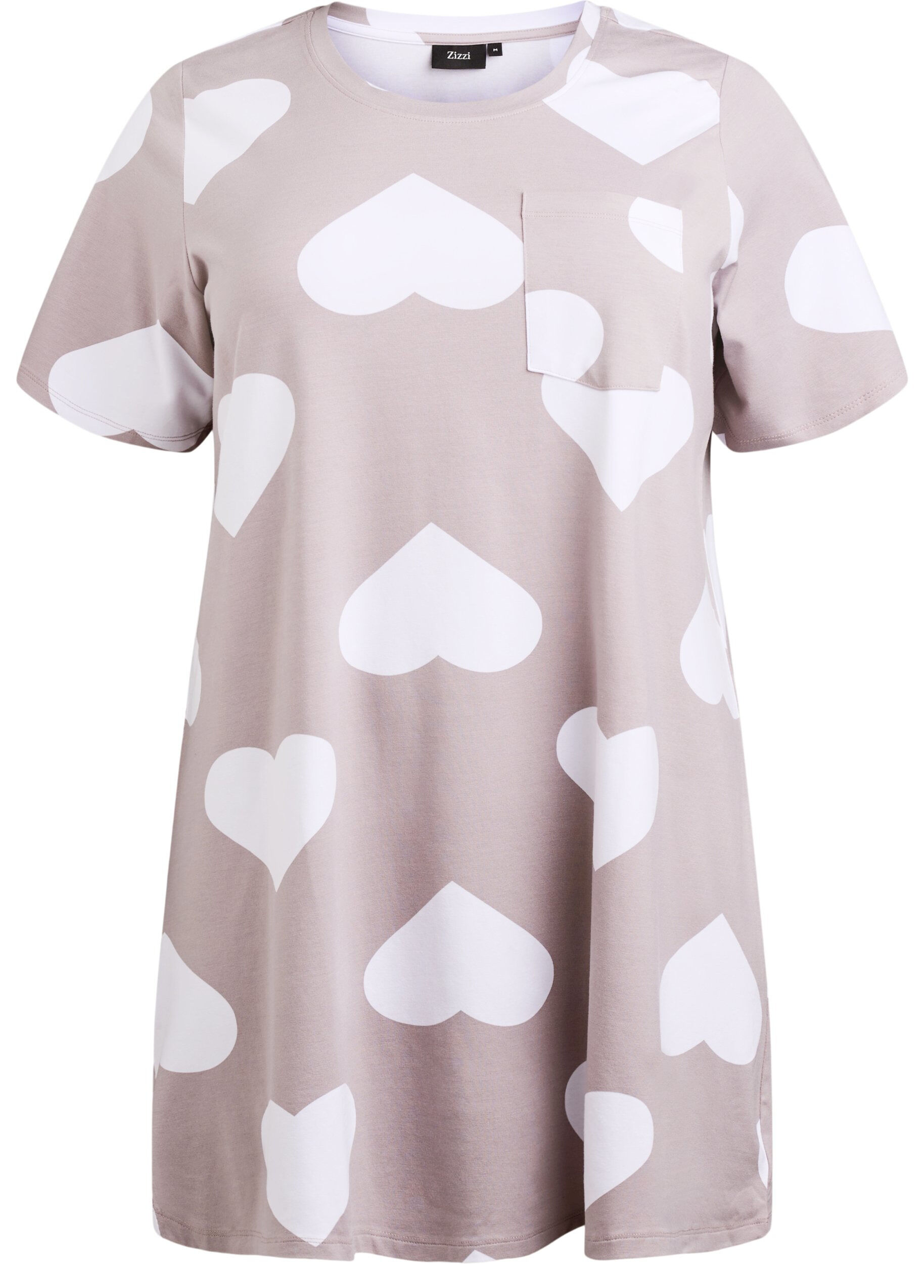 Zizzifashion Long night t-shirt in a modal blend with hearts, Grey, Packshot image number 0