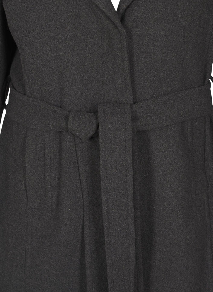 Long wool coat with belt, Dark Grey Melange, Packshot image number 2