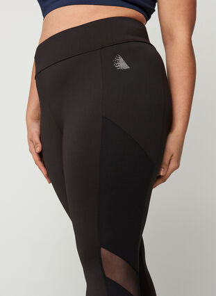 Cropped sports tights with mesh, Black, Model image number 2
